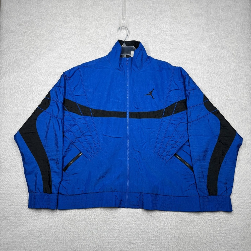 Vintage Nike Air Jordan Royal Blue and Black Flight Jacket‎ Windbreaker Men's L